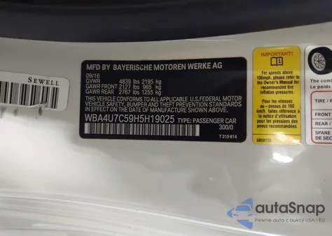 2017 BMW 430I z USA, uszkodzony, nr VIN WBA4U7C59H5H19025